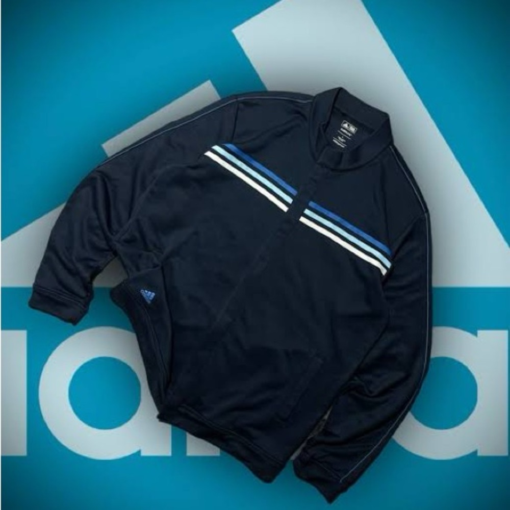 Adidas Golf Climalite Blue Performance Track Jacket Three Stripes - Men’s Large